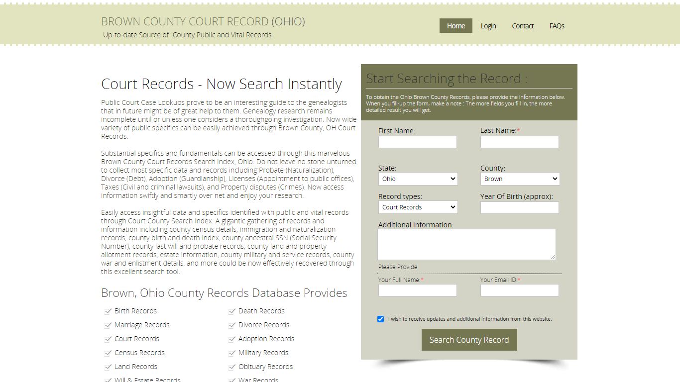 Brown County, Ohio Public Court Records Index
